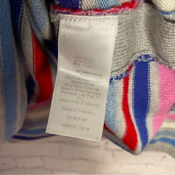 TALBOTS Womens SIDE BUTTON GRAY & MULTI-STRIPE BATEAU NECK SWEATER Cotton Size M - Picture 7 of 7